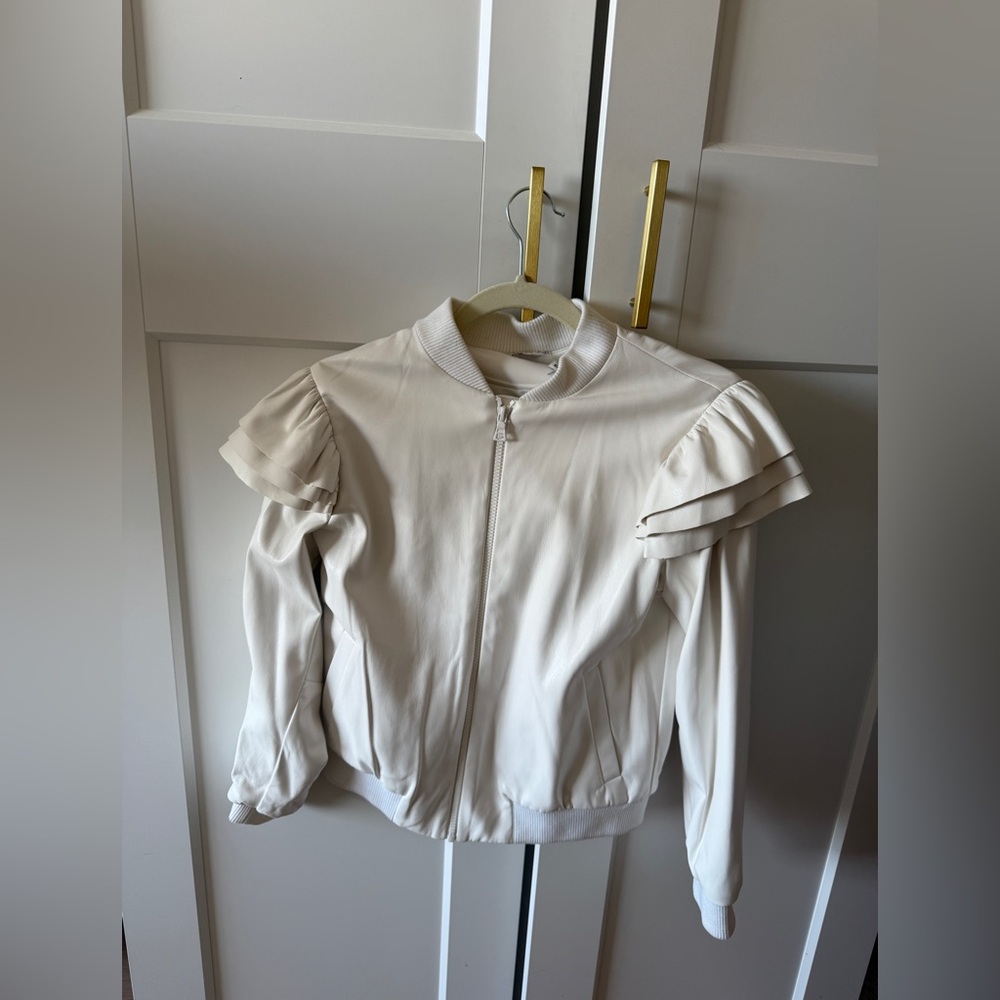Alice and Olivia white lamb skin leather jacket